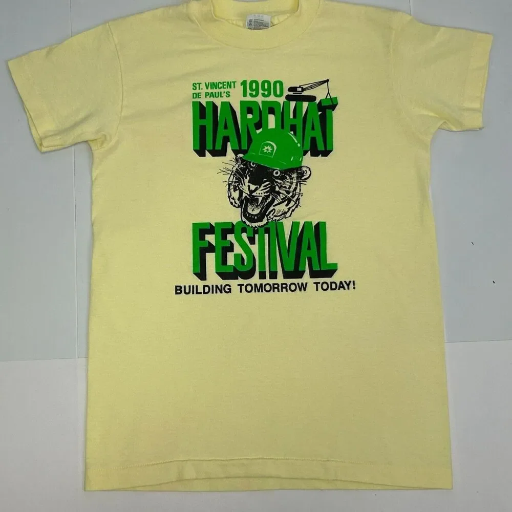 Vintage 90s Vincent De Pauls Festival T Shirt Youth Medium 10-12 Kids USA Yellow